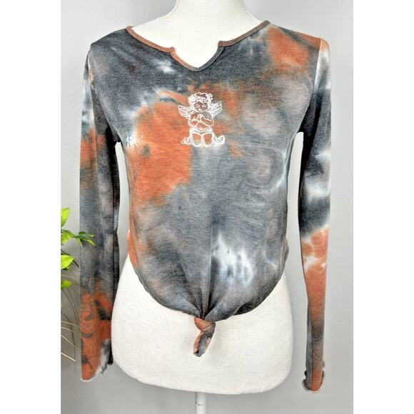 Rock & Rose Couture Rust Tie Dye Colored Womans Small Long Sleeve Crop Top - Picture 1 of 8